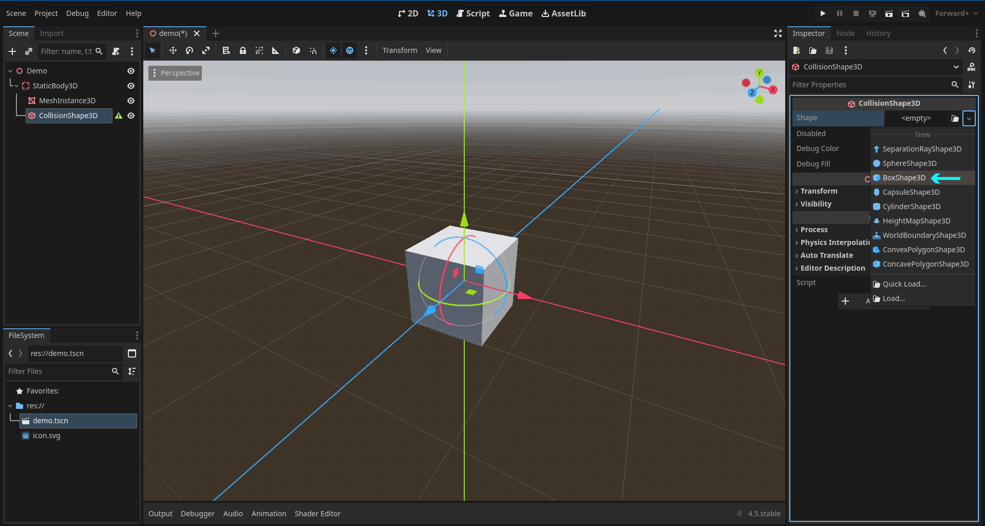 Collision shape assigned